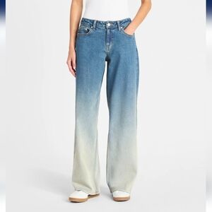 NWT Women's Blue/Cream Ombre Dip Dye Wide Leg Jeans Loose Fit- Size 10